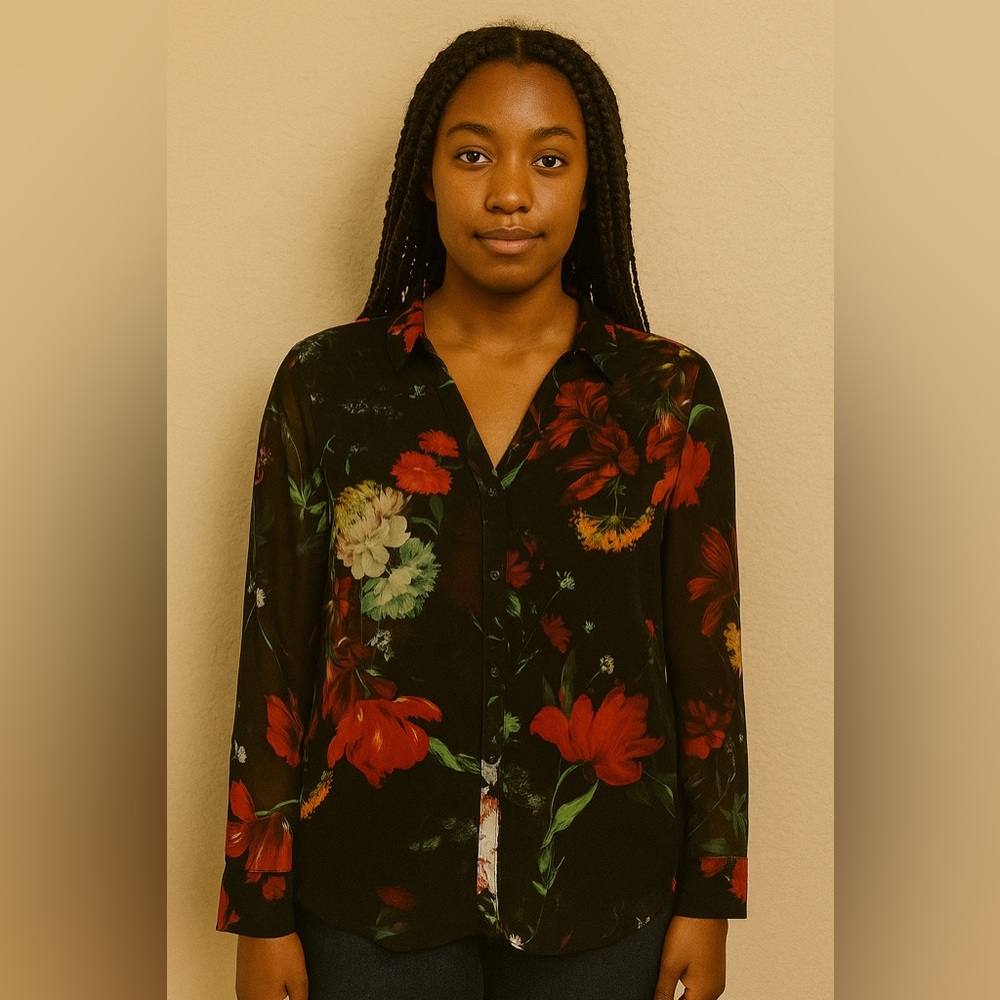 Express Black Floral Sheer Blouse